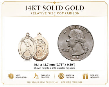 Medalla Colgante Mediana de Fútbol de San Sebastián de Oro Macizo de 14kt | 1.9 x 1.3 cm | Hecho a Mano en EE. UU. por Bliss