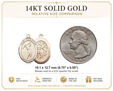 Colgante medalla de golf de San Sebastián mediano de oro macizo de 14 quilates | 3/4 x 1/2 | Hecho a mano en EE. UU. por Bliss