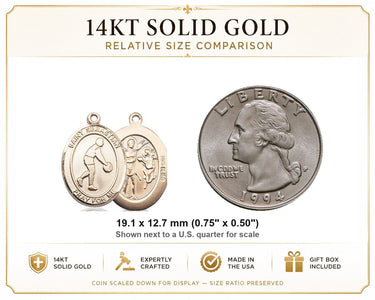 Colgante de Medalla de Baloncesto de San Sebastián Mediano de Oro Macizo de 14kt | 1.9 cm x 1.3 cm | Fabricado en EE. UU. por Bliss