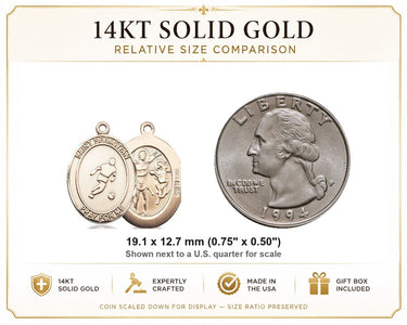Colgante Medalla de Fútbol San Sebastián de Oro Macizo de 14kt | 3/4 x 1/2 | Hecho a mano en EE. UU. por Bliss