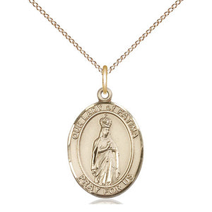 Collar de medalla de Nuestra Señora de Fátima mediana de oro de 14 quilates | Colgante de 1,9 cm x 1,27 cm | Cadena de 45,72 cm | Hecho en EE. UU. por Bliss