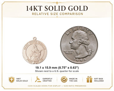 Colgante de Medalla de Santa María Goretti Mediana de Oro Sólido de 14kt | 1.9 cm x 1.6 cm | Hecho a mano en EE. UU. por Bliss