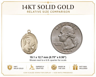 Colgante Medalla Mediana de Santa Teresa de Lisieux de Oro Macizo de 14kt | 1.9 cm x 1.27 cm | Hecho a Mano en EE. UU. por Bliss
