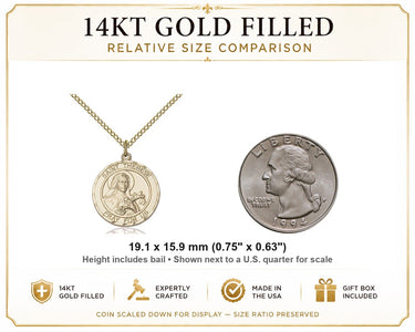 Collar con Medalla de Santa Teresa de Lisieux, Patrona, en Oro Relleno de 14 quilates, Mediano | 1.9 cm x 1.6 cm | Cadena de 45.7 cm | Bliss