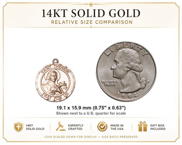 Medalla de Santa Teresa de Lisieux de oro macizo de 14 kt 3/4 x 5/8 | Bliss EE. UU.
