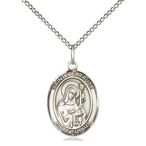 Collar de medalla de plata de ley mediana de Santa Gertrudis de Nivelles, patrona de los gatos | 1.9 cm x 1.3 cm | Cadena de 45.7 cm | Fabricado en EE. UU. por Bliss