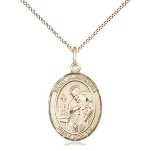 Collar de medalla de San Alfonso de oro de 14 quilates, tamaño mediano | 1.9 x 1.3 cm | Cadena de 45.7 cm | Hecho en EE. UU. por Bliss