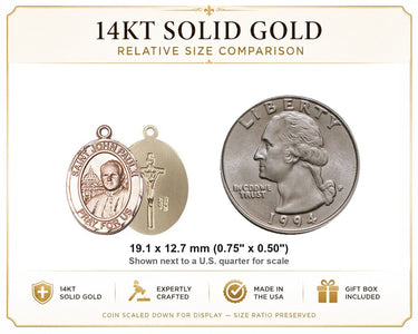 14kt Solid Gold Medium St. John Paul II Patron Saint Medal Pendant | 3/4" x 1/2" | Handcrafted in USA by Bliss