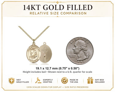 Collar de Medalla del Papa Benedicto XVI Mediana de Oro Relleno de 14kt | 1.9 cm x 1.3 cm | Cadena de 45.7 cm | Hecho en EE. UU. por Bliss