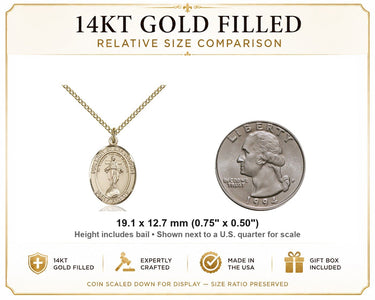 Collar de Nuestra Señora de Todas las Naciones relleno de oro de 14 quilates, tamaño mediano | Colgante de 1,9 x 1,3 cm | Cadena de 45,7 cm | Hecho en EE. UU. por Bliss