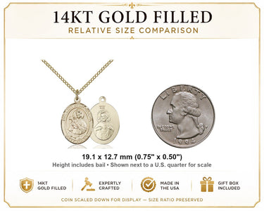 Collar de Medalla Católica de Oro Laminado Mediano de Nuestra Señora del Carmen | 1.9 cm x 1.27 cm | Cadena de 45.72 cm | Hecho en EE. UU. por Bliss
