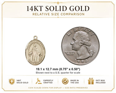 Medalla colgante de Nuestra Señora de la Paz de oro macizo de 14 quilates | 1,9 cm x 1,27 cm | Hecho a mano en EE. UU. por Bliss