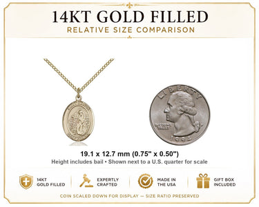 14kt Gold Filled Medium St. Aaron Patron Saint Medal Necklace | 3/4" x 1/2" | 18" Chain | USA Made by Bliss