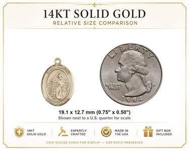 14kt Solid Gold Medium St. Aaron Patron Saint Medal Pendant | 3/4" x 1/2" | USA Made by Bliss