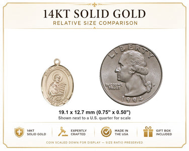 Colgante de medalla de San Demóstenes, patrón de San Cristiano, de oro macizo de 14 quilates, mediano | 3/4" x 1/2" | Hecho a mano en EE. UU. por Bliss