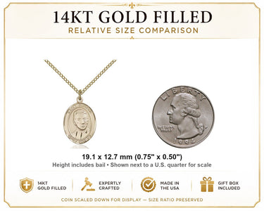 14kt Gold Filled Medium St. Eugene de Mazenod Patron Saint Medal Necklace | 3/4" x 1/2" | 18" Chain | USA Made by Bliss
