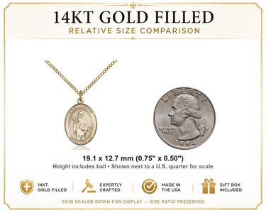 14kt Gold Filled Medium St. Amelia Medal Necklace | 3/4" x 1/2" | 18" Chain | USA Made by Bliss