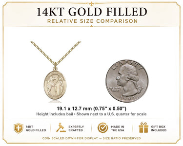 14kt Gold Filled Medium St. Columbanus Patron Saint Medal Necklace | 3/4"x1/2" | 18" Chain | USA Made by Bliss