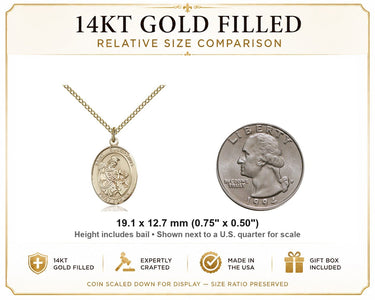 14kt Gold Filled Medium St. Eustachius Patron Saint Medal Necklace | 3/4" x 1/2" | 18" Chain | USA Made by Bliss