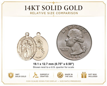 14kt Solid Gold Medium Divine Mercy Medal Pendant | 3/4 x 1/2 | USA Made by Bliss