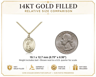 14kt Gold Filled Medium St. Drogo Patron Saint Medal Necklace | 3/4" x 1/2" | 18" Chain | USA Made by Bliss