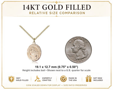 14kt Gold Filled Medium Blessed Emilee Doultremont Medal Necklace | 3/4" x 1/2" | 18" Chain | Bliss