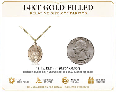 Collar con medalla de San Jacobo de Nisibis, patrón de oro de 14 quilates, tamaño mediano | 1,9 cm x 1,27 cm | Cadena de 45,72 cm | Bliss