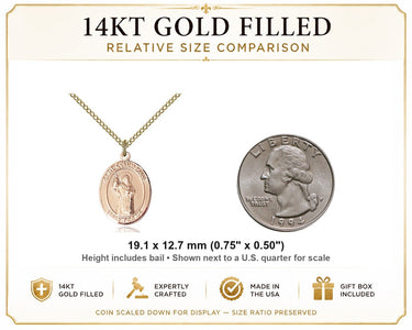 14kt Gold Filled Medium St. Columbkille Patron Saint Medal Necklace | 3/4" x 1/2" | 18" Chain | USA Made by Bliss