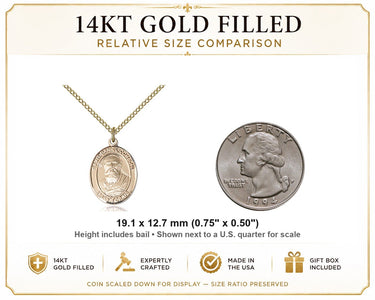 14kt Gold Filled Medium St. Daniel Comboni Patron Saint Medal Necklace | 3/4" x 1/2" | 18" Chain | USA Made by Bliss