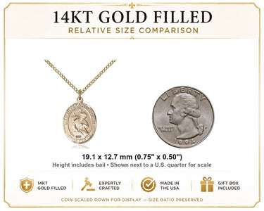 14kt Gold Filled Medium Blessed Herman the Cripple Medal Necklace | 3/4" x 1/2" | 18" Chain | USA Made by Bliss
