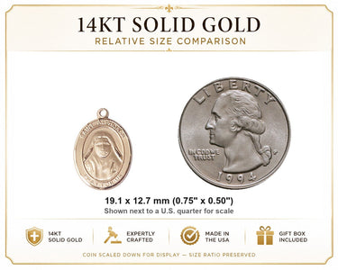 14kt Solid Gold Medium St. Alphonsa Medal Pendant | 3/4" x 1/2" | Handcrafted in USA by Bliss
