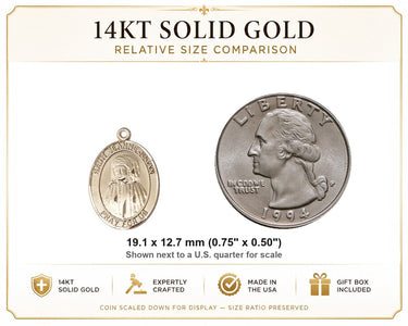 14kt Solid Gold Medium St. Jeanne Jugan Medal Pendant | 3/4" x 1/2" | Handcrafted in USA by Bliss