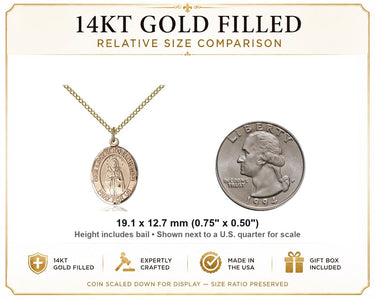 Collar Medalla Mediana Nuestra Señora Rosa Mística de Oro Laminado de 14kt | 1.9 cm x 1.3 cm | Cadena de 45.7 cm | Bliss