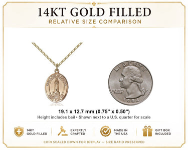 Collar de Medalla Mediana de Nuestra Señora de Kibeho de Oro Laminado de 14kt | 1.9 cm x 1.3 cm | Cadena de 45.7 cm | Bliss