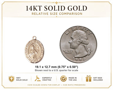 14kt Solid Gold Medium St. Anthony Mary Claret Medal Pendant | 3/4" x 1/2" | Handcrafted in USA by Bliss