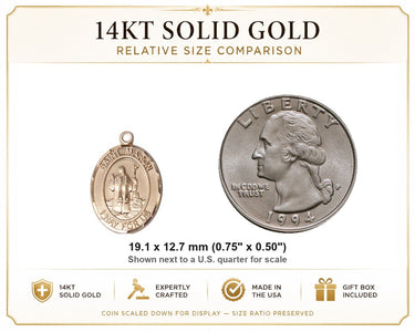 Colgante de Medalla Mediana de San Marón de Oro Macizo de 14kt | 1.9 cm x 1.3 cm | Hecho a mano en EE. UU. por Bliss