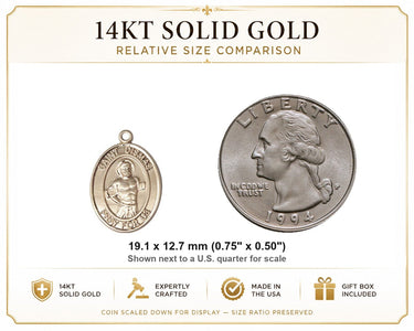 Medalla Colgante Mediana de San Dimas, Patrón de Oro Macizo de 14 kt | 1,9 cm x 1,27 cm | Hecho a mano en EE. UU. por Bliss