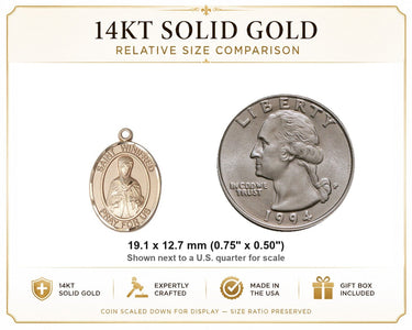 14kt Solid Gold Medium St. Winifred of Wales Patron Saint Medal Pendant | 3/4 x 1/2 | Handcrafted in USA by Bliss