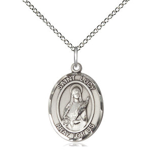 Collar con Medalla de Plata Esterlina Mediana de Santa Lucía Patrona | 1.9 cm x 1.3 cm | Cadena de 45.7 cm | Hecho en EE. UU. por Bliss
