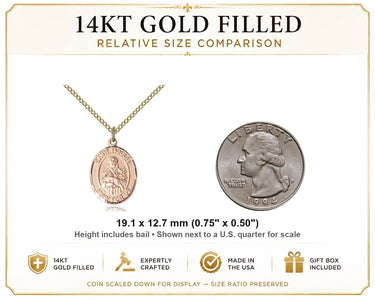 Collar de Medalla de Oro Relleno de 14kt Mediano de San Fidel Patrón | 3/4" x 1/2" | Cadena de 18" | Hecho en EE. UU. por Bliss
