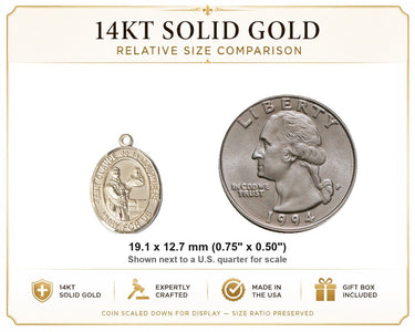 14kt Solid Gold Medium St. Claude de la Colombiere Medal Pendant | 3/4" x 1/2" | Handcrafted in USA by Bliss