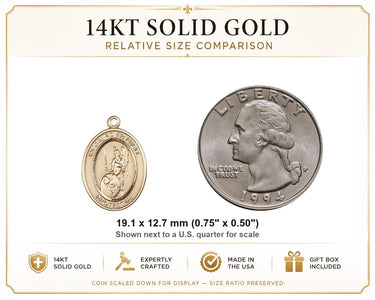 14kt Solid Gold Medium Guardian Angel of the World Medal Pendant | 3/4 x 1/2 | Handcrafted in USA by Bliss
