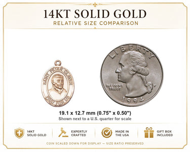 Medalla colgante de oro macizo de 14 quilates de San Pedro Claver | 1.9 x 1.27 cm | Hecha a mano en EE. UU. por Bliss