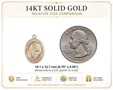 14kt Solid Gold Medium St. Edmund of East Anglia Medal Pendant | 3/4" x 1/2" | Handcrafted in USA by Bliss