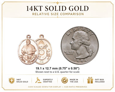 Medalla ovalada del Papa Francisco de oro macizo de 14 quilates | 1,9 cm x 1,3 cm | Hecha a mano en EE. UU. | Bliss