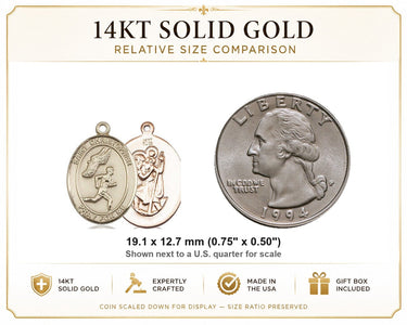 Medalla de atletismo de San Cristóbal de oro macizo de 14 quilates, mediana | 1.9 cm x 1.3 cm | Fabricada en EE. UU. por Bliss