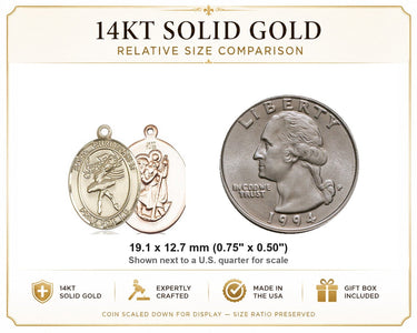 Medalla Colgante de Oro Macizo de 14 kt, San Cristóbal Mediano, de Baile | 3/4 x 1/2 | Fabricado en EE. UU. por Bliss