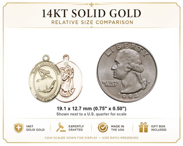 Colgante de medalla de gimnasia de San Cristóbal mediana de oro macizo de 14 kt | 1,9 cm x 1,27 cm | Fabricado en EE. UU. por Bliss