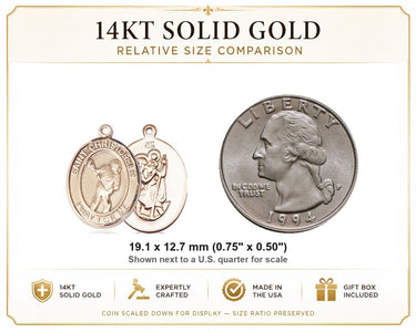Colgante medalla de San Cristóbal de oro macizo de 14 quilates de tamaño mediano para lacrosse | 1,9 cm x 1,27 cm | Hecho a mano en EE. UU. por Bliss