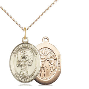 Collar de medalla de béisbol de oro relleno de 14 quilates de tamaño mediano con San Sebastián | Colgante de 3/4